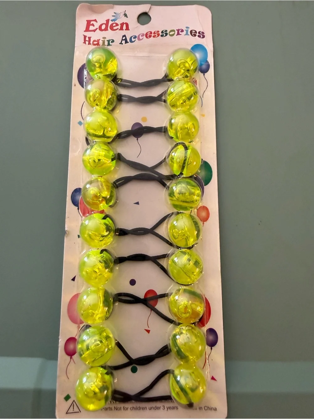 Eden Neon Yellow Bead Hair Elastics for Kids - 12 Pack